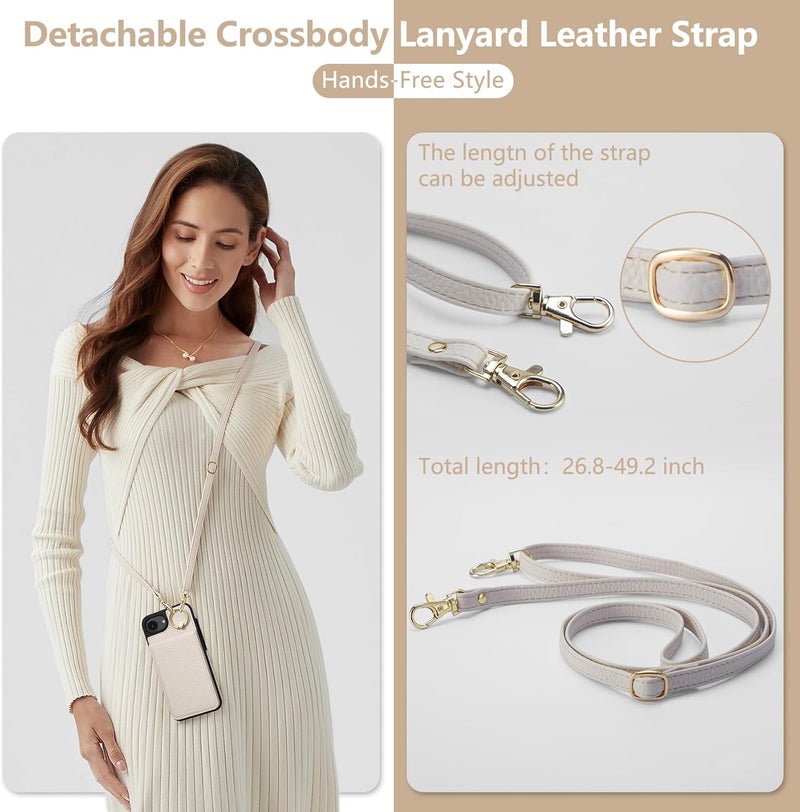 Keallce Case for iPhone 16e 6.1'', Detachable Crossbody Case Wallet with RFID Blocking Card Holder, 360ｰRing Stand, Folio Leather Phone Cover Shoulder Lanyard Strap Lady for iPhone 16e 2025, White - Image 5